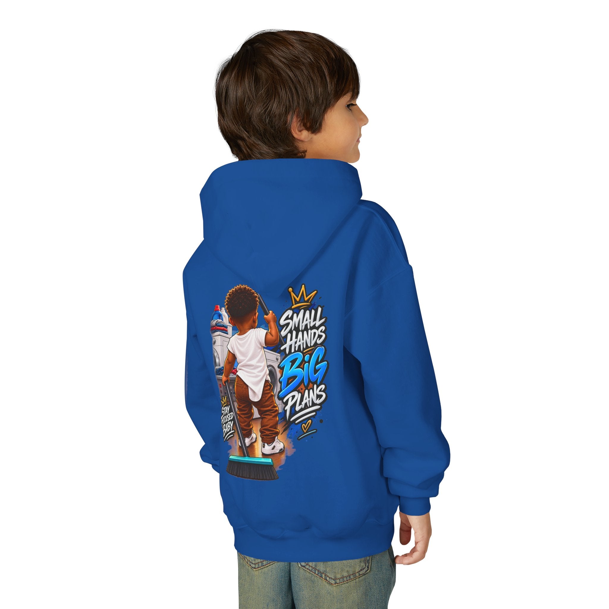 Youth Hoodie — "Small Hands Big Plans" Motivational Kids Graphic Hoodie