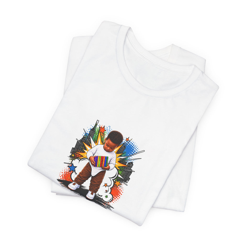 Kids Alpha Jersey T‑Shirt — Cute Child Learning Letters Graphic Tee