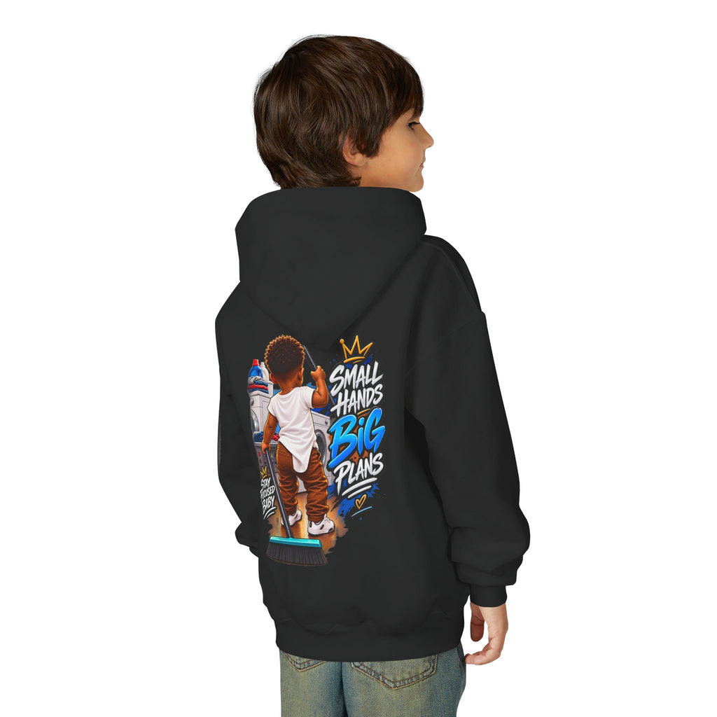 Youth Hoodie — "Small Hands Big Plans" Motivational Kids Graphic Hoodie