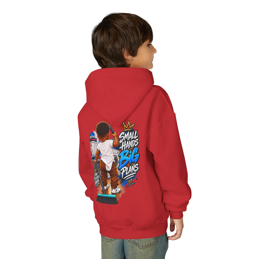 Youth Hoodie — "Small Hands Big Plans" Motivational Kids Graphic Hoodie