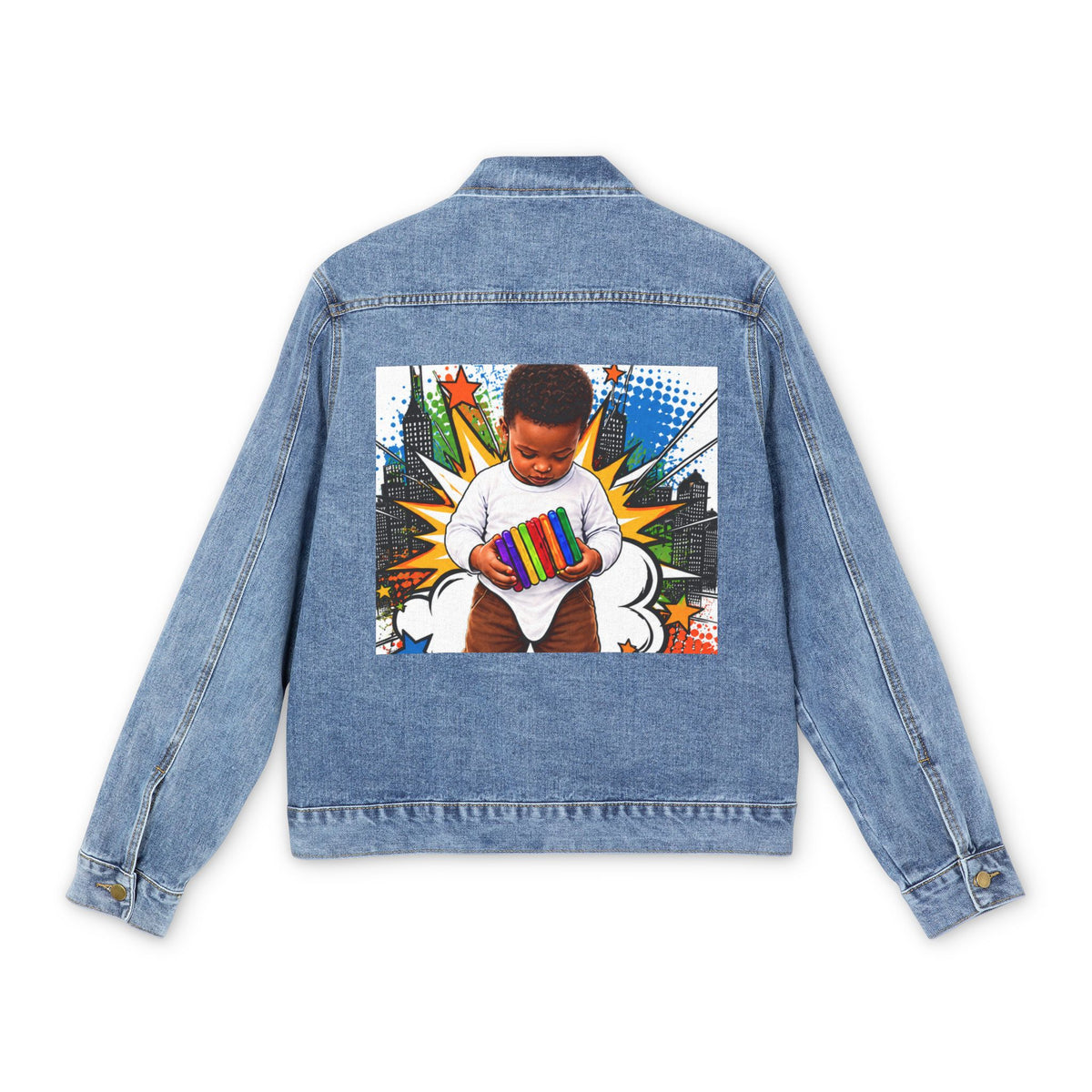 Denim Jacket — Retro Baby Photo Pop-Art Back Patch