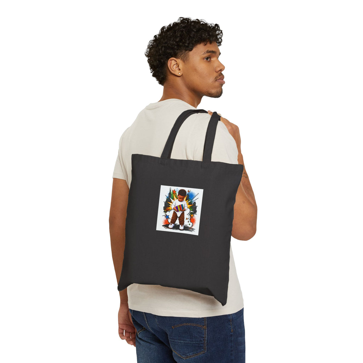 Canvas Tote Bag - Colorful Abstract Musician Illustration Eco Grocery Tote