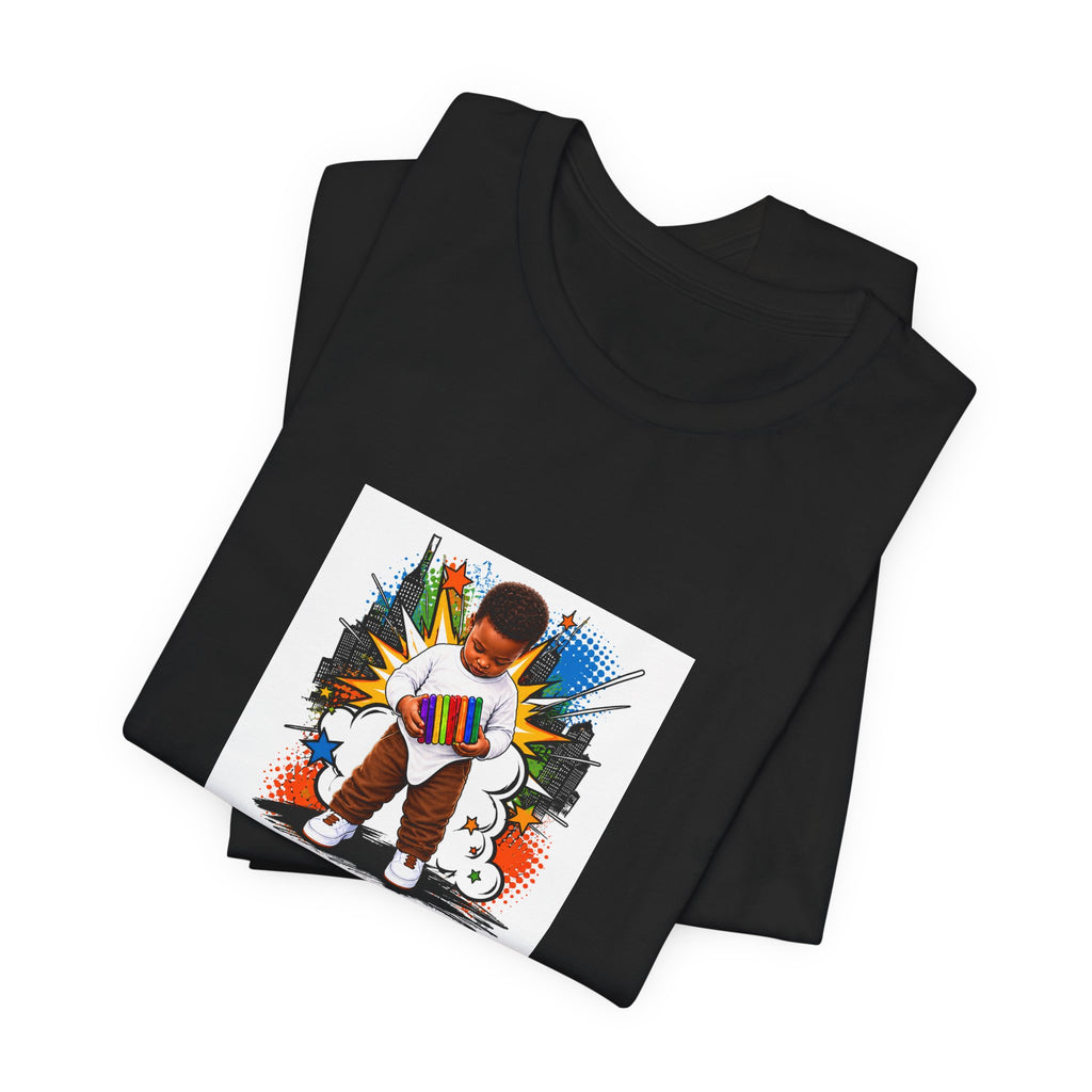 Kids Alpha Jersey T‑Shirt — Cute Child Learning Letters Graphic Tee