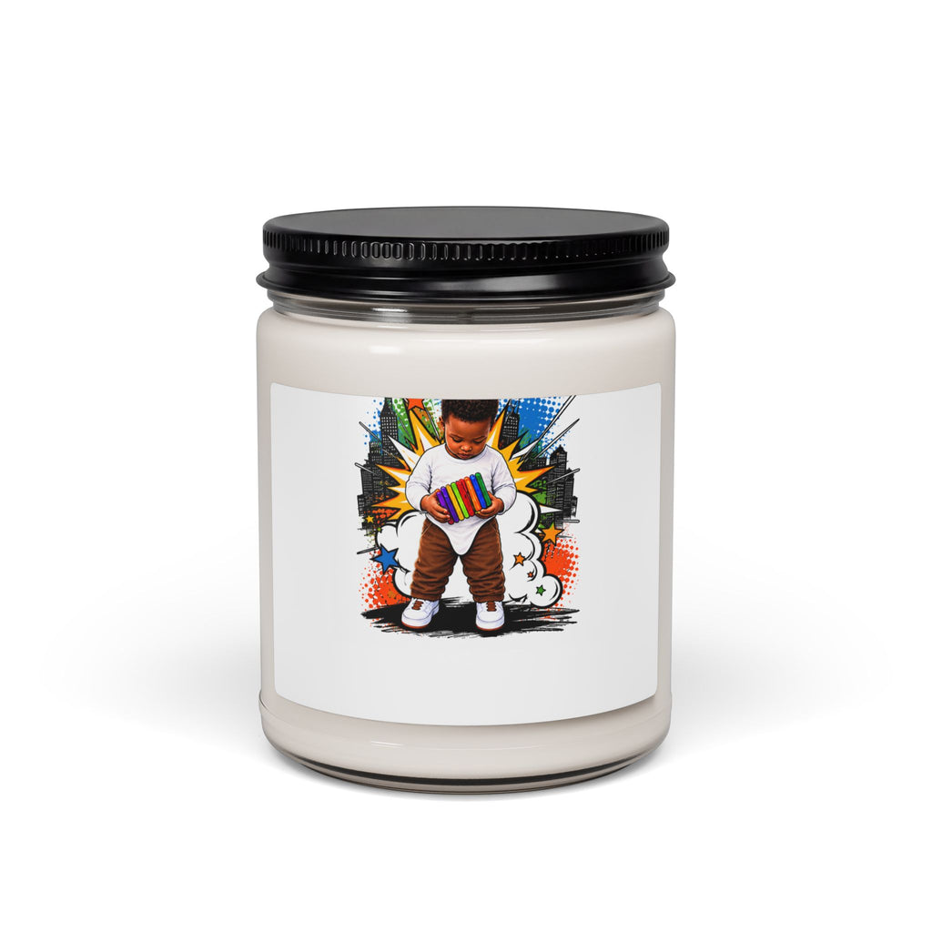 9oz Scented Soy Candle — Colorful Kid Comic Artwork (Natural Cotton Wick)