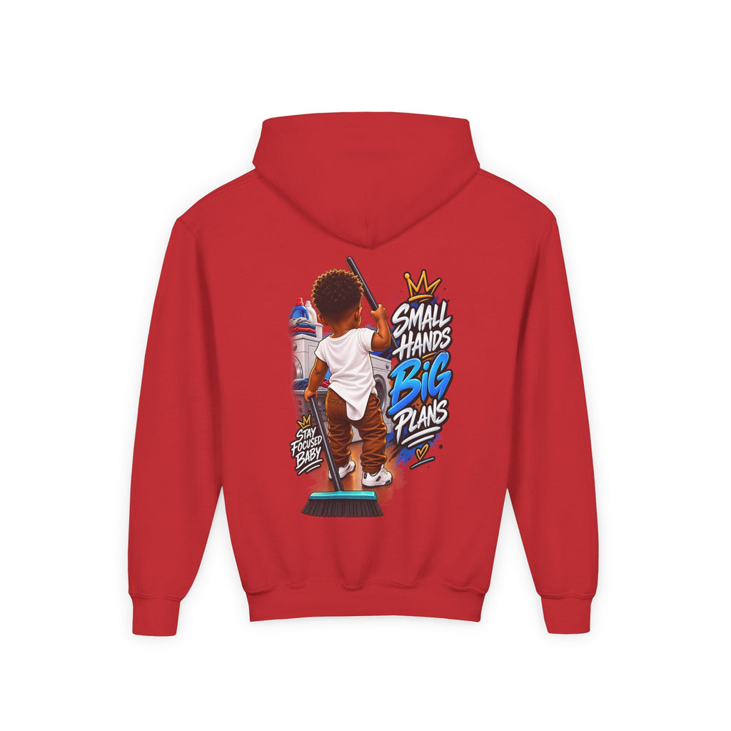 Youth Hoodie — "Small Hands Big Plans" Motivational Kids Graphic Hoodie