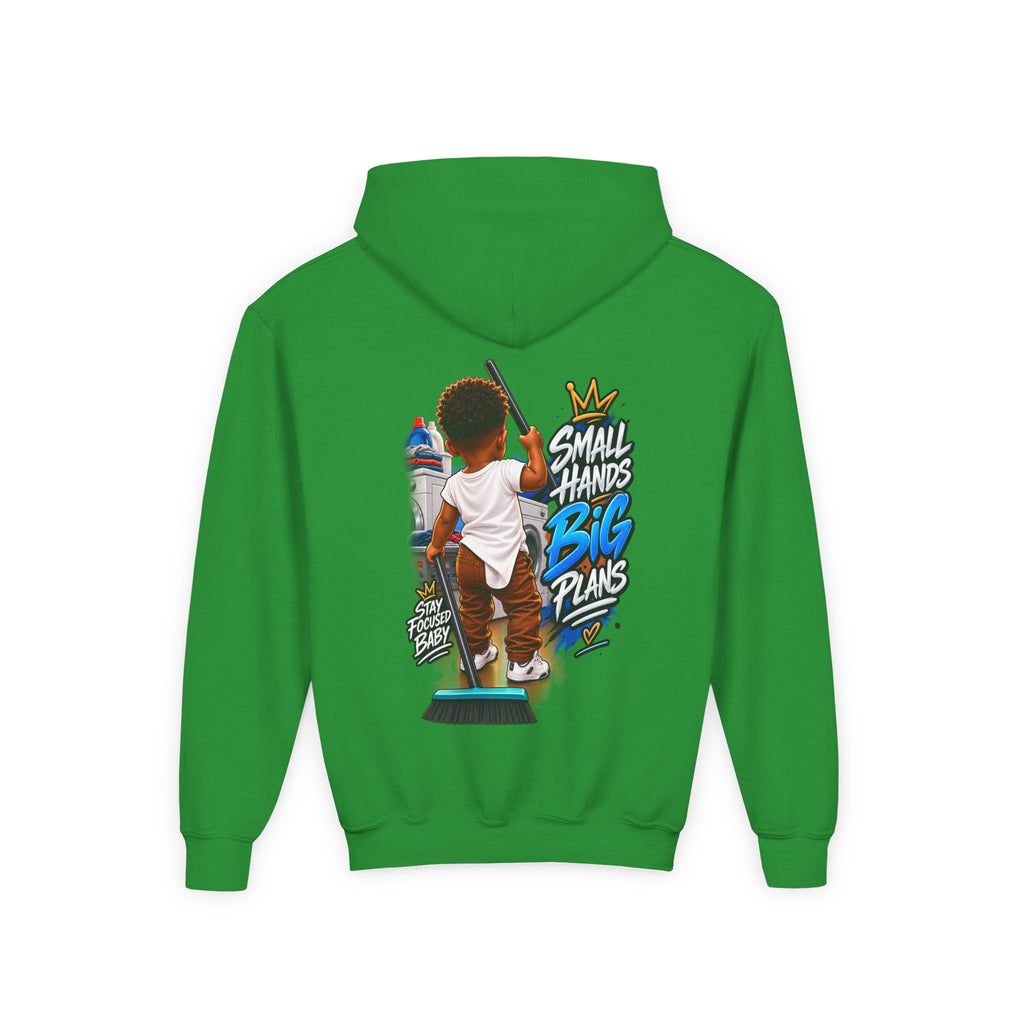 Youth Hoodie — "Small Hands Big Plans" Motivational Kids Graphic Hoodie