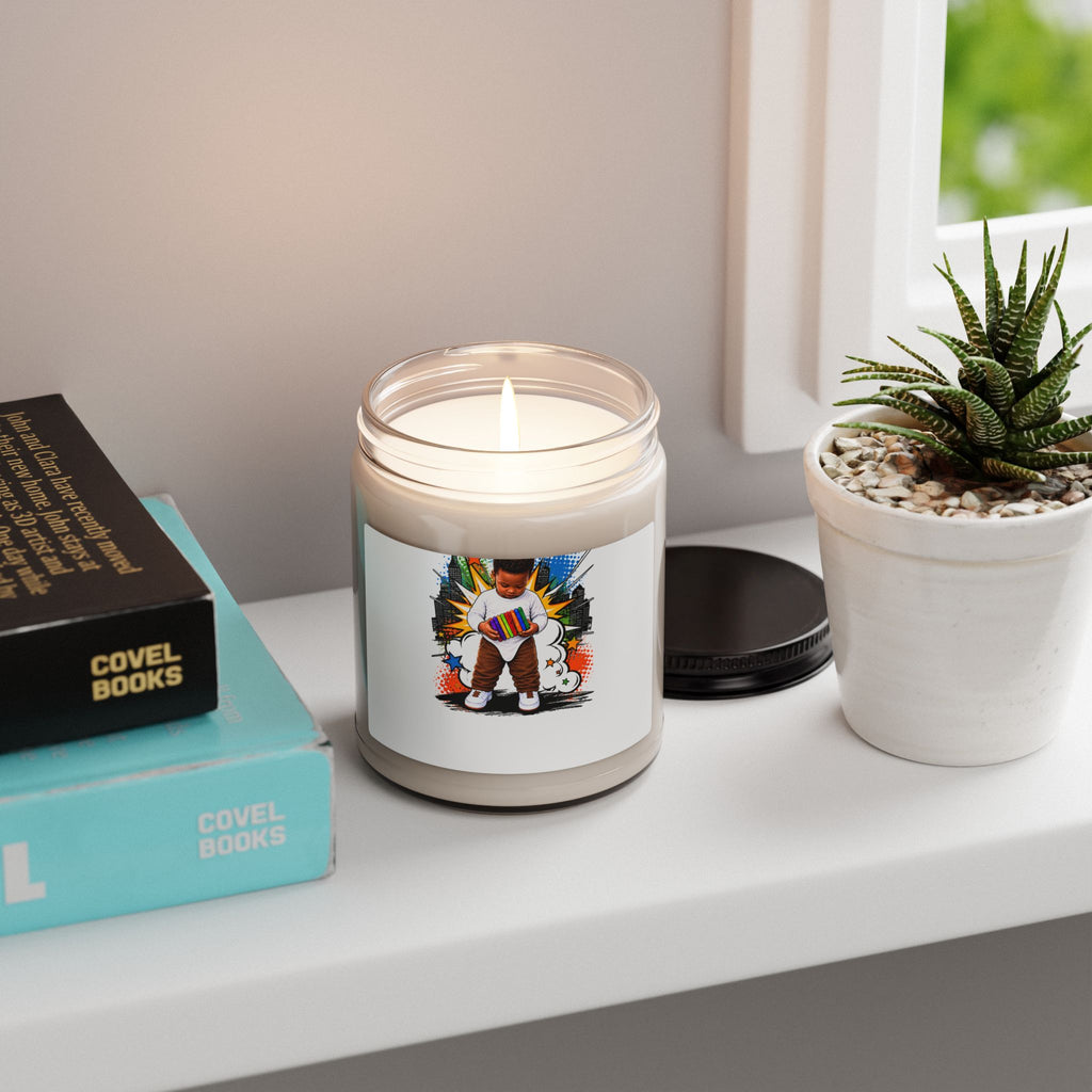 9oz Scented Soy Candle — Colorful Kid Comic Artwork (Natural Cotton Wick)