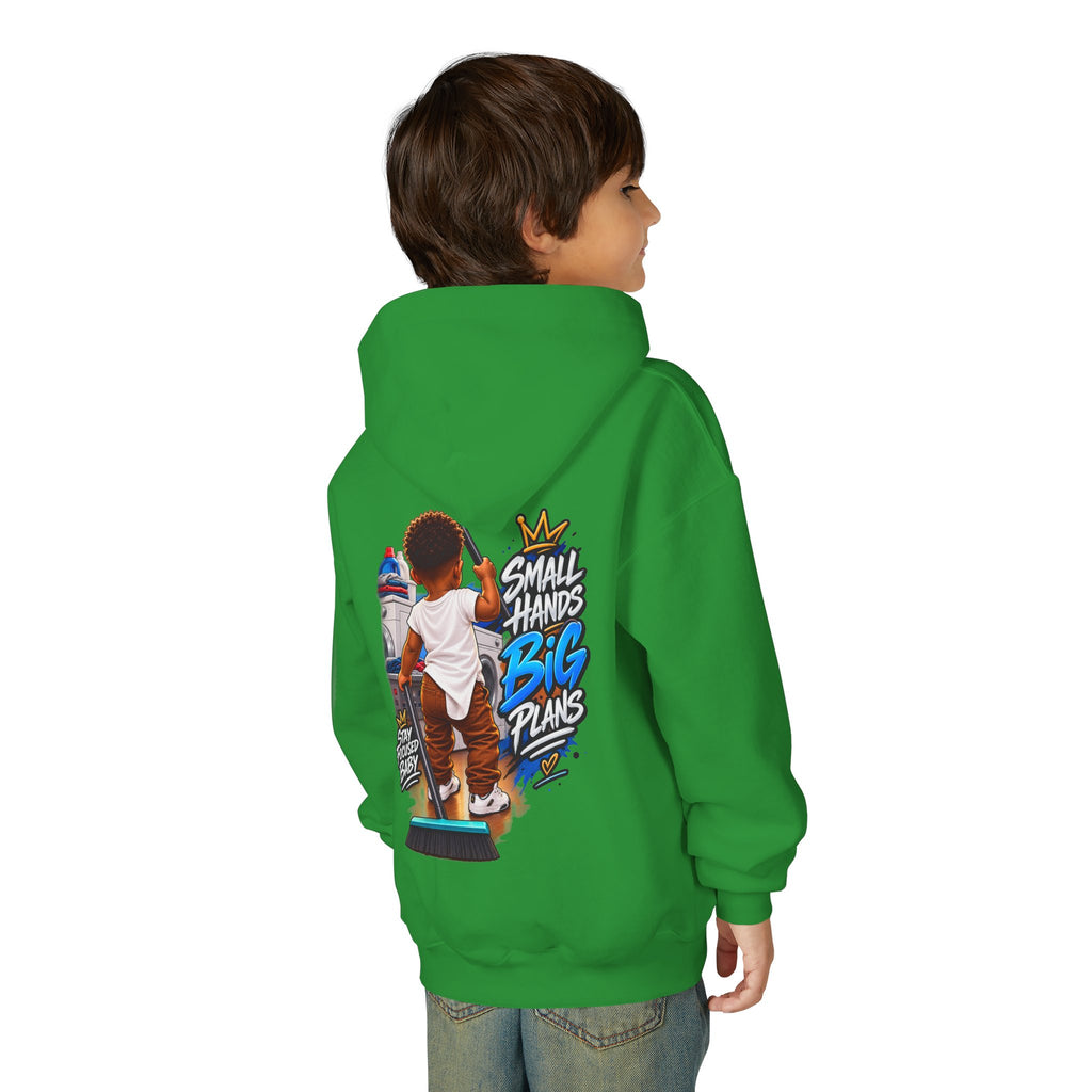 Youth Hoodie — "Small Hands Big Plans" Motivational Kids Graphic Hoodie