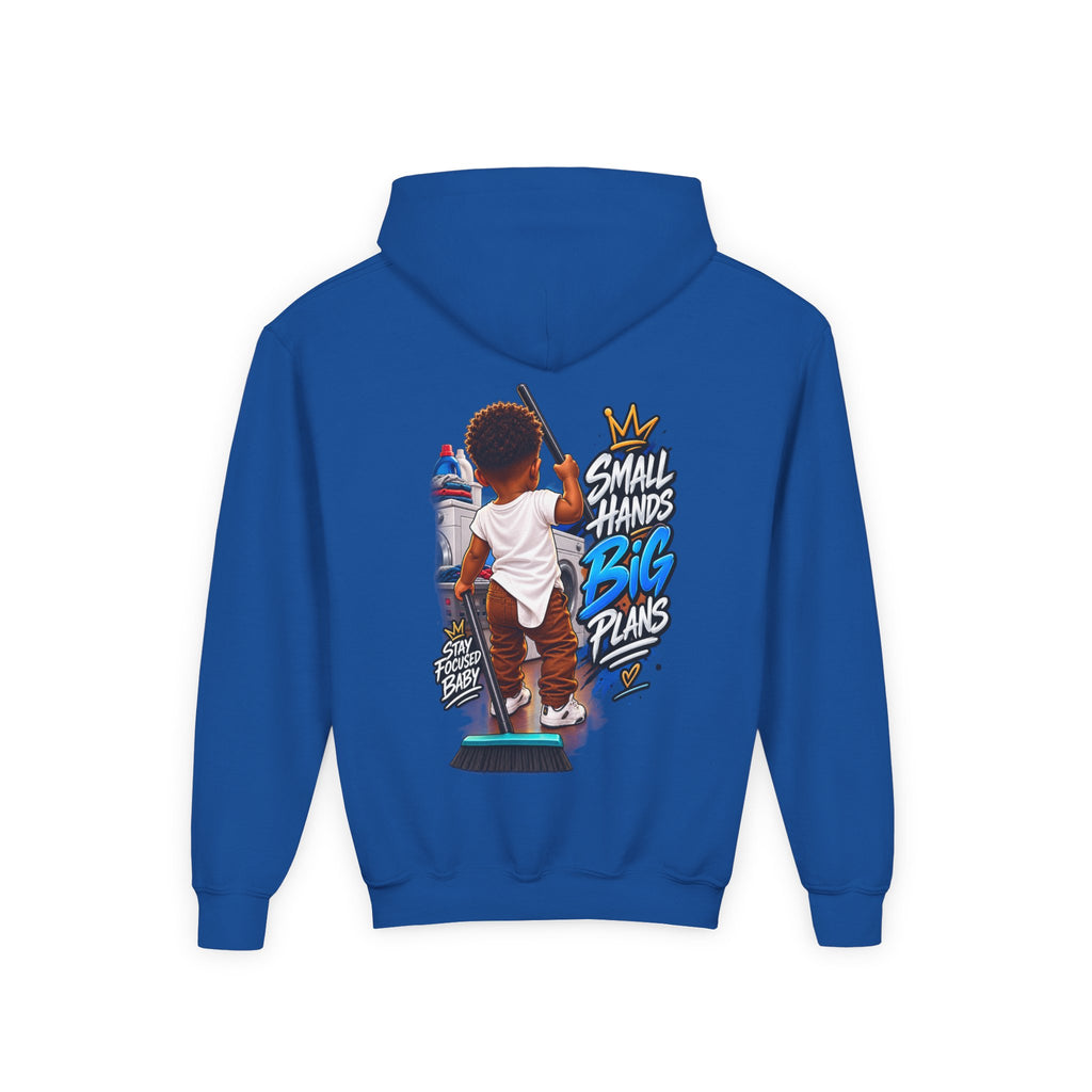 Youth Hoodie — "Small Hands Big Plans" Motivational Kids Graphic Hoodie