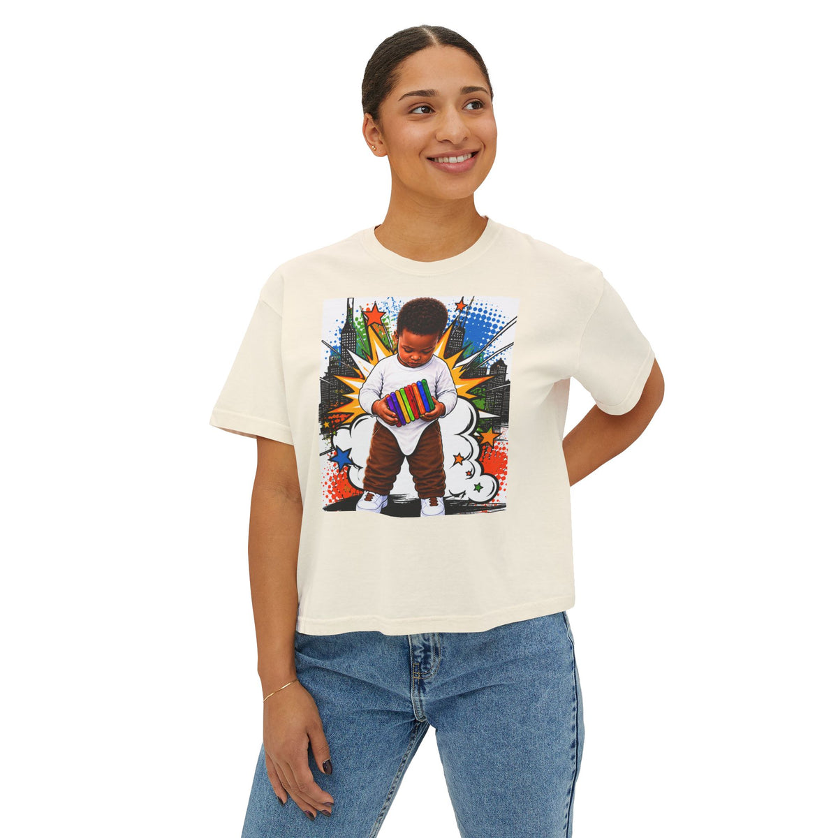 Retro Pop Art Baby Graphic Women's Boxy Tee