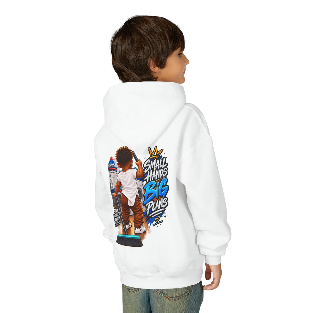 Youth Hoodie — "Small Hands Big Plans" Motivational Kids Graphic Hoodie