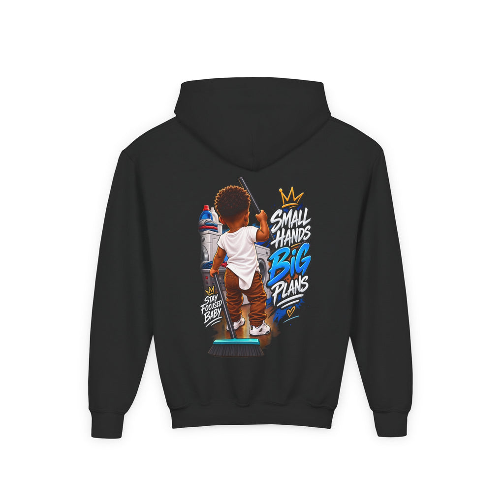 Youth Hoodie — "Small Hands Big Plans" Motivational Kids Graphic Hoodie